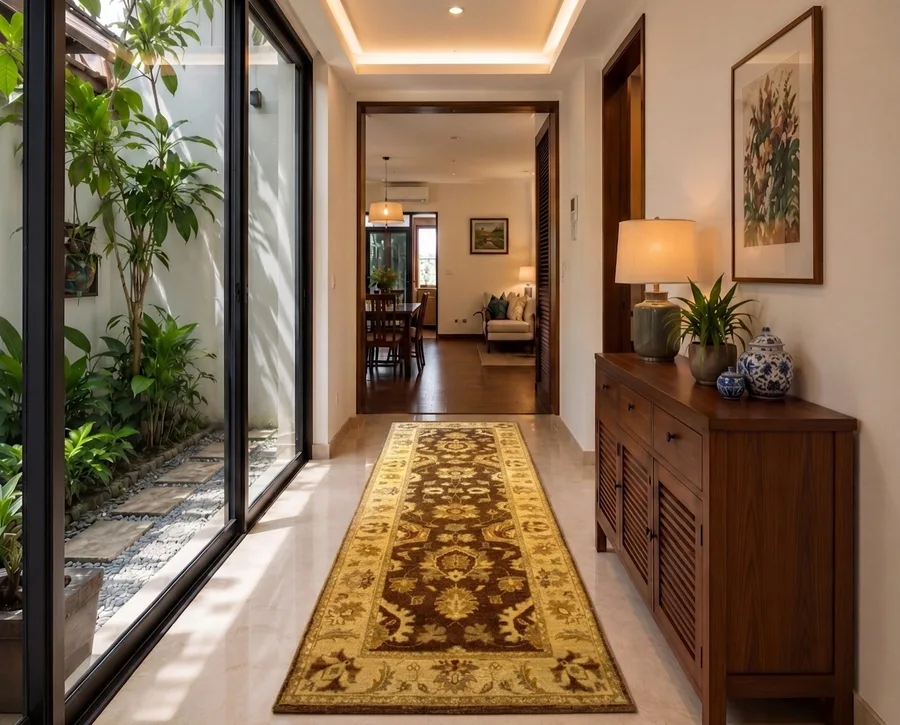 Peshawar Sultanabad Floral Runner Brown, Peshawar, Pakistan persian rug, in chocolate brown, Wool, 81 × 300 cm (2'8" × 9'10"), Nasim Carpets Malaysia — view 2