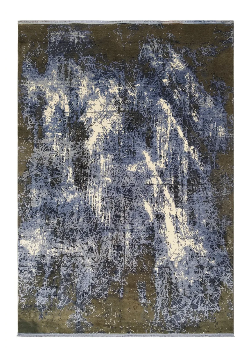 Pierre Cardin Abstract Indigo, Turkey modern rug, in indigo blue, Bamboo Silk, 163 × 236 cm (5'4" × 7'9"), Nasim Carpets Malaysia — view 1