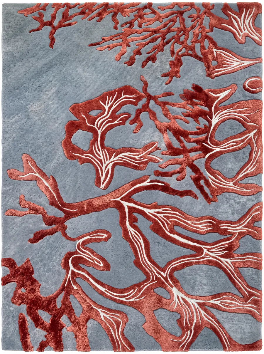 Corals, Nasim Custom Studio bespoke rug, in coral, NZ Wool & Bamboo Silk, 91 × 152 cm (3'0" × 5'0"), Nasim Carpets Malaysia — view 1