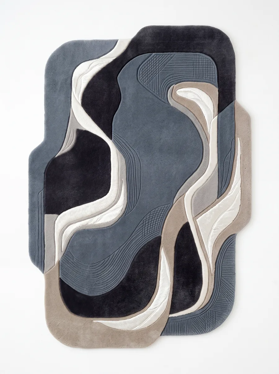 Sinuous, Nasim Custom Studio bespoke rug, NZ Wool & Bamboo Silk, 91 × 152 cm (3'0" × 5'0"), Nasim Carpets Malaysia — view 1