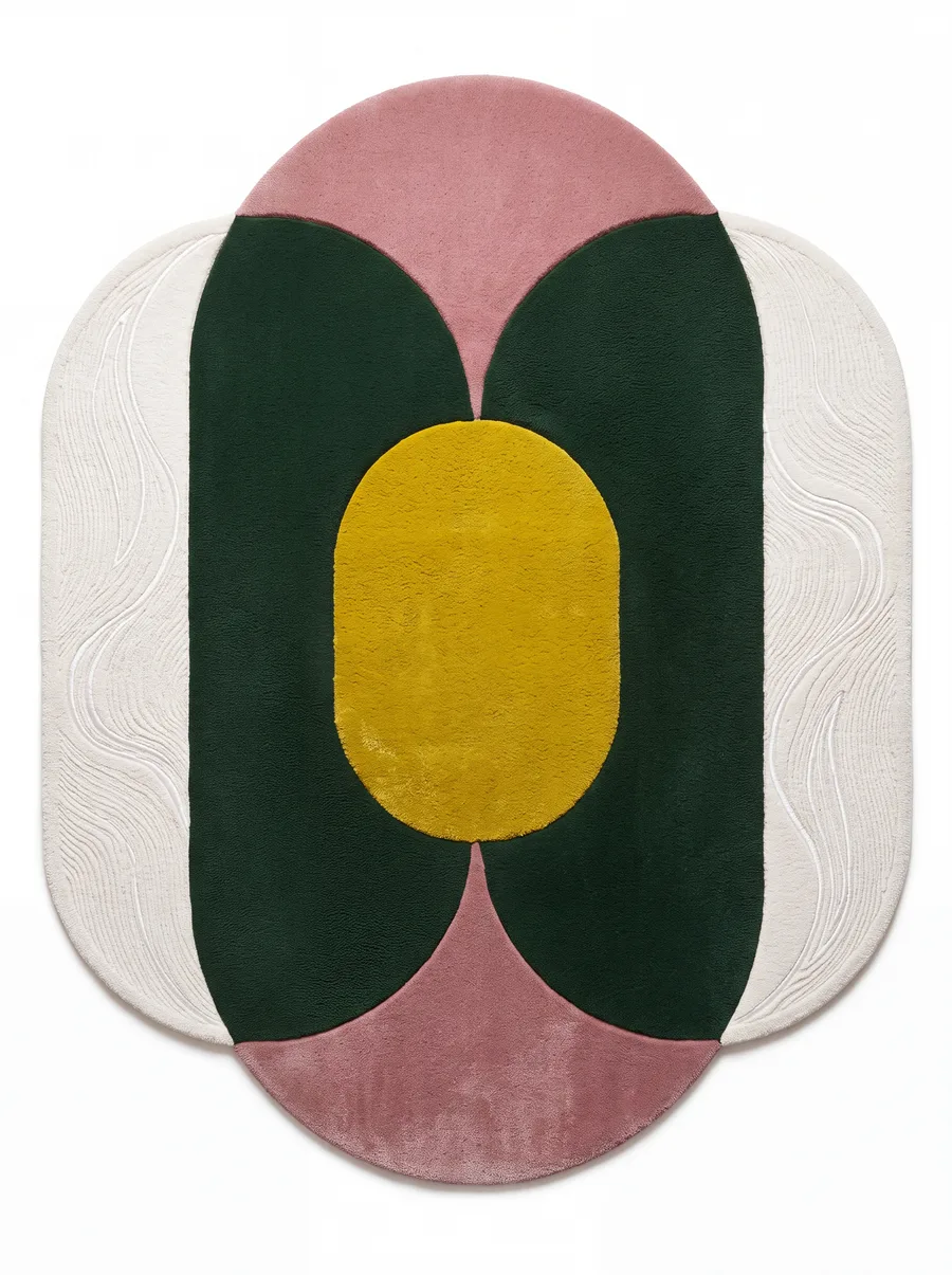 Oculus Bloom, Nasim Custom Studio bespoke rug, NZ Wool & Bamboo Silk, 91 × 152 cm (3'0" × 5'0"), Nasim Carpets Malaysia — view 1