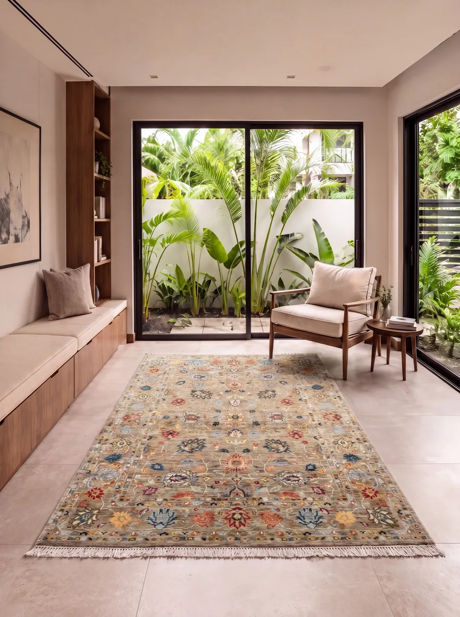 Afghan Mamluk Chobi All-Over Sage, Afghanistan (Chobi / Peshawar tradition) tribal rug, in sage green, Wool, 152 × 213 cm (5'0" × 7'0"), Nasim Carpets Malaysia — view 2