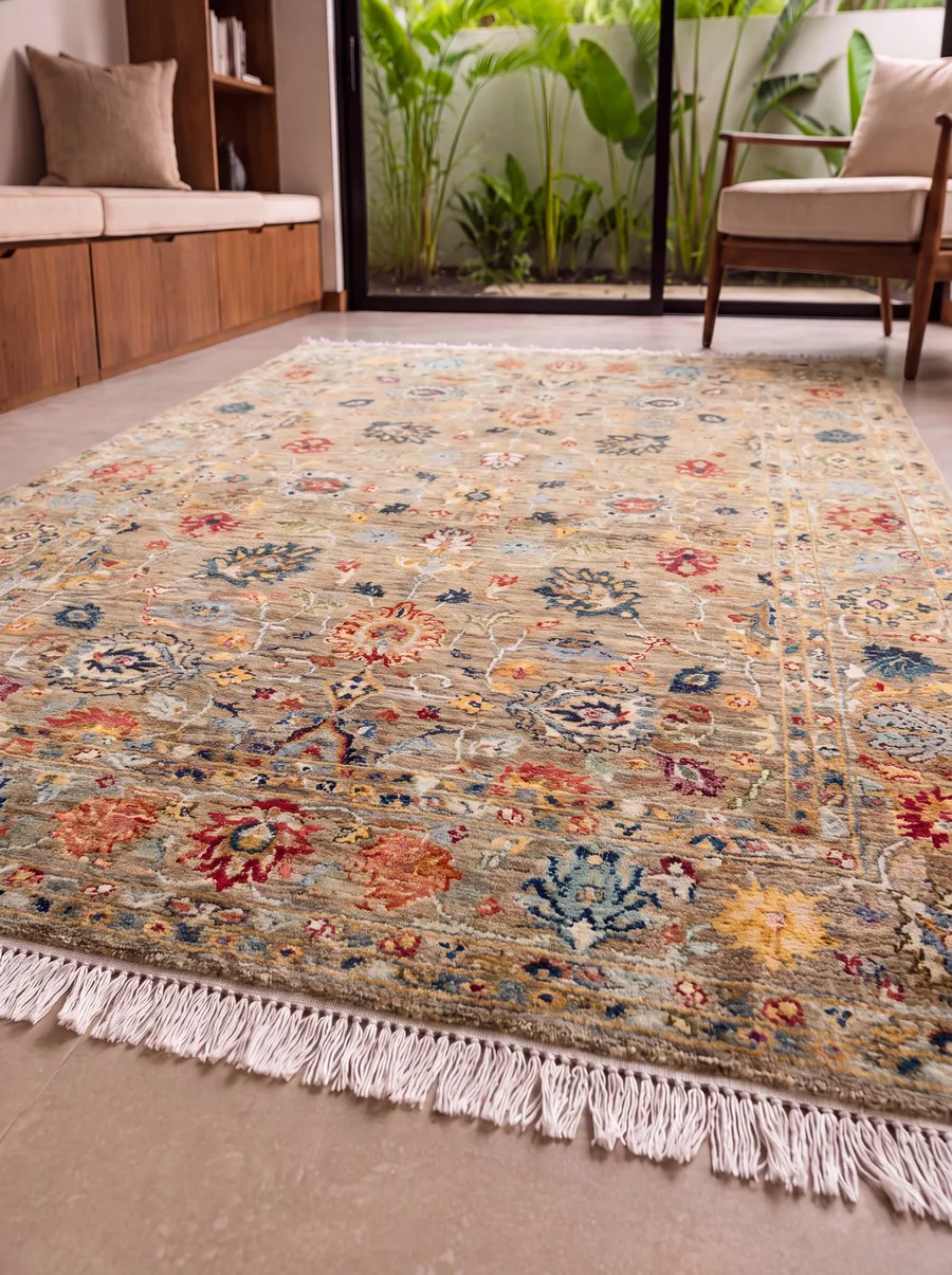 Afghan Mamluk Chobi All-Over Sage, Afghanistan (Chobi / Peshawar tradition) tribal rug, in sage green, Wool, 152 × 213 cm (5'0" × 7'0"), Nasim Carpets Malaysia — view 4