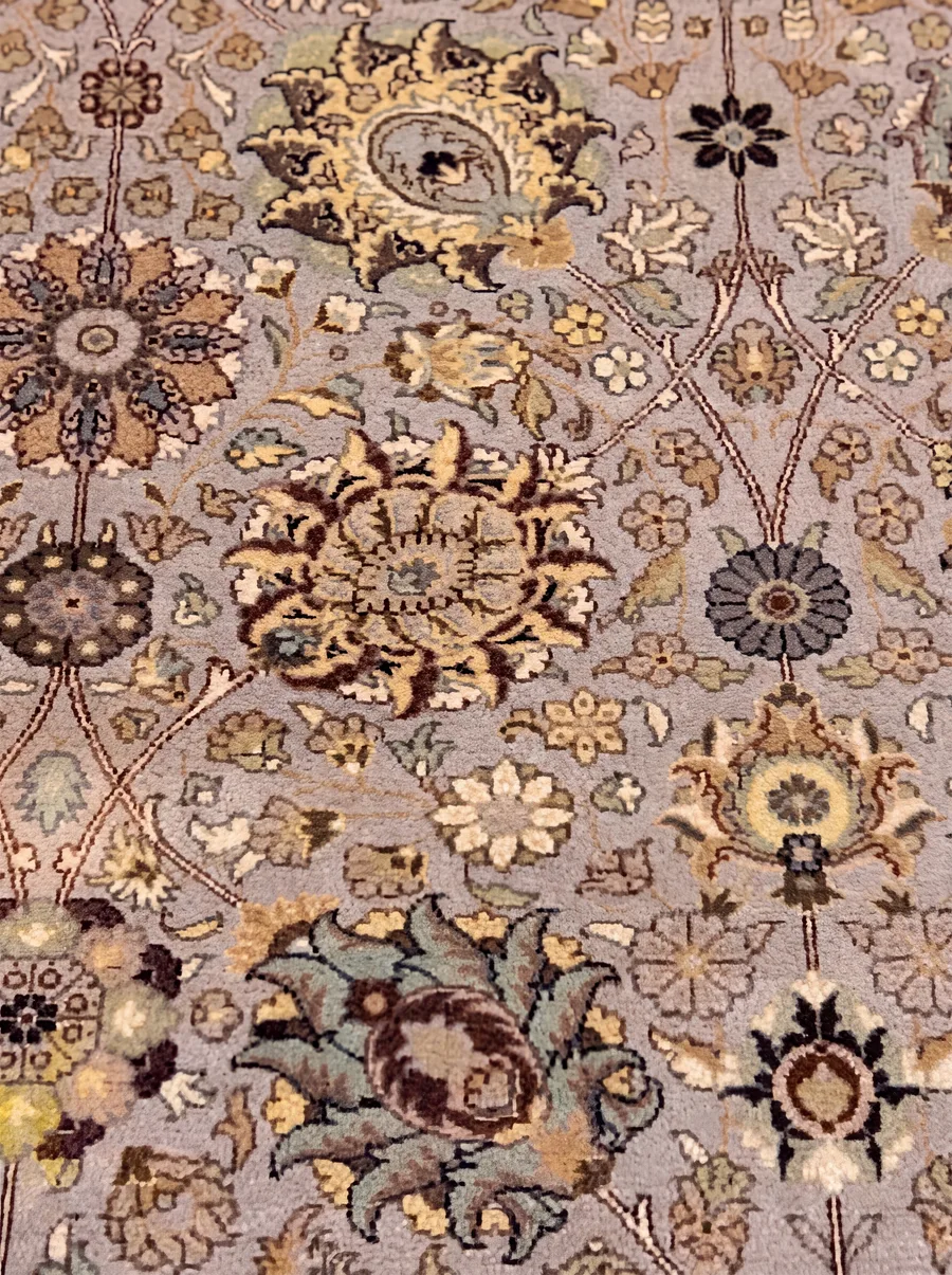Chobi All-Over Floral Steel Blue, Qum, Iran persian rug, in steel blue, Wool, 213 × 305 cm (7'0" × 10'0"), Nasim Carpets Malaysia — view 4