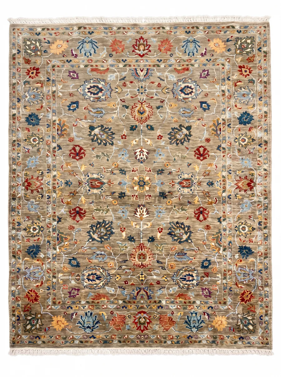 Afghan Mamluk Chobi All-Over Sage, Afghanistan (Chobi / Peshawar tradition) tribal rug, in sage green, Wool, 152 × 213 cm (5'0" × 7'0"), Nasim Carpets Malaysia — view 1