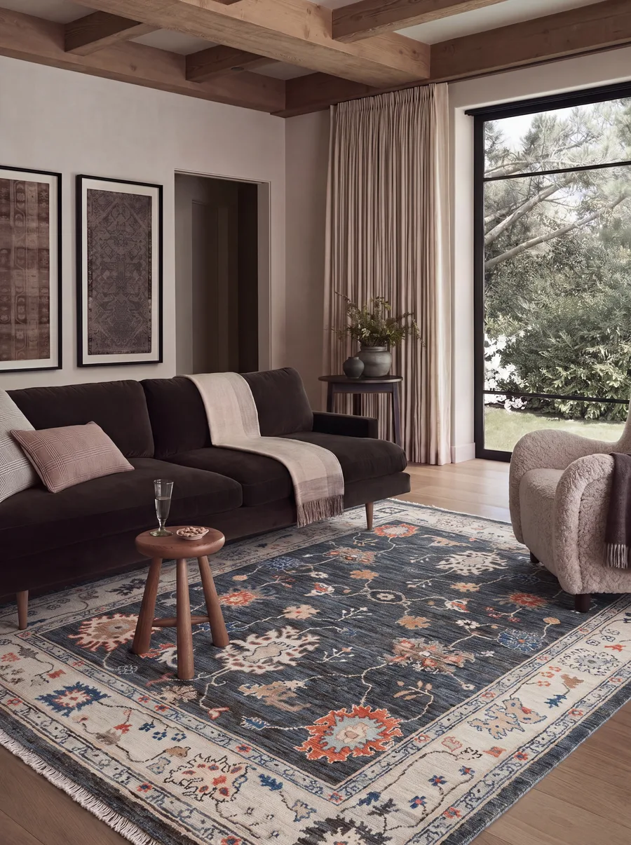Ziegler Oushak Allover Midnight Blue, Peshawar, Pakistan (Ziegler-Oushak tradition) tribal rug, in midnight navy, Wool, 269 × 180 cm (8'10" × 5'11"), Nasim Carpets Malaysia — view 2