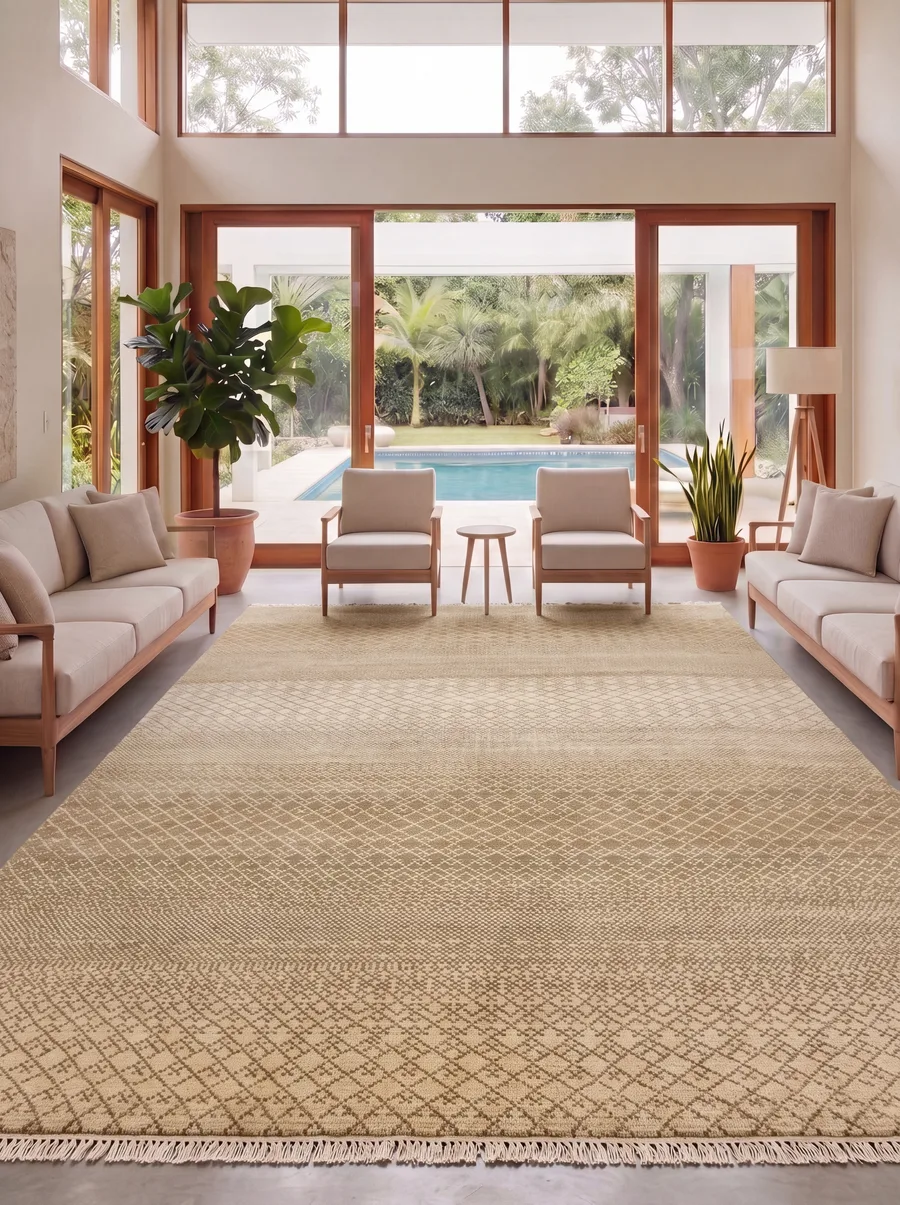 Moroccan All-Over Diamond Ivory, Morocco modern rug, in warm ivory, Wool, 183 × 287 cm (6'0" × 9'5"), Nasim Carpets Malaysia — view 2