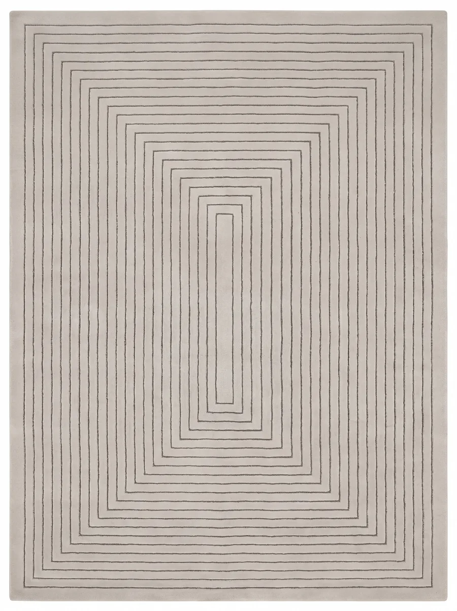 Contemporary Linear Concentric Cream, Contemporary International — likely India (Jaipur/Bhadohi production centre) modern rug, in warm ivory cream, Wool, 244 × 305 cm (8'0" × 10'0"), Nasim Carpets Malaysia — view 1
