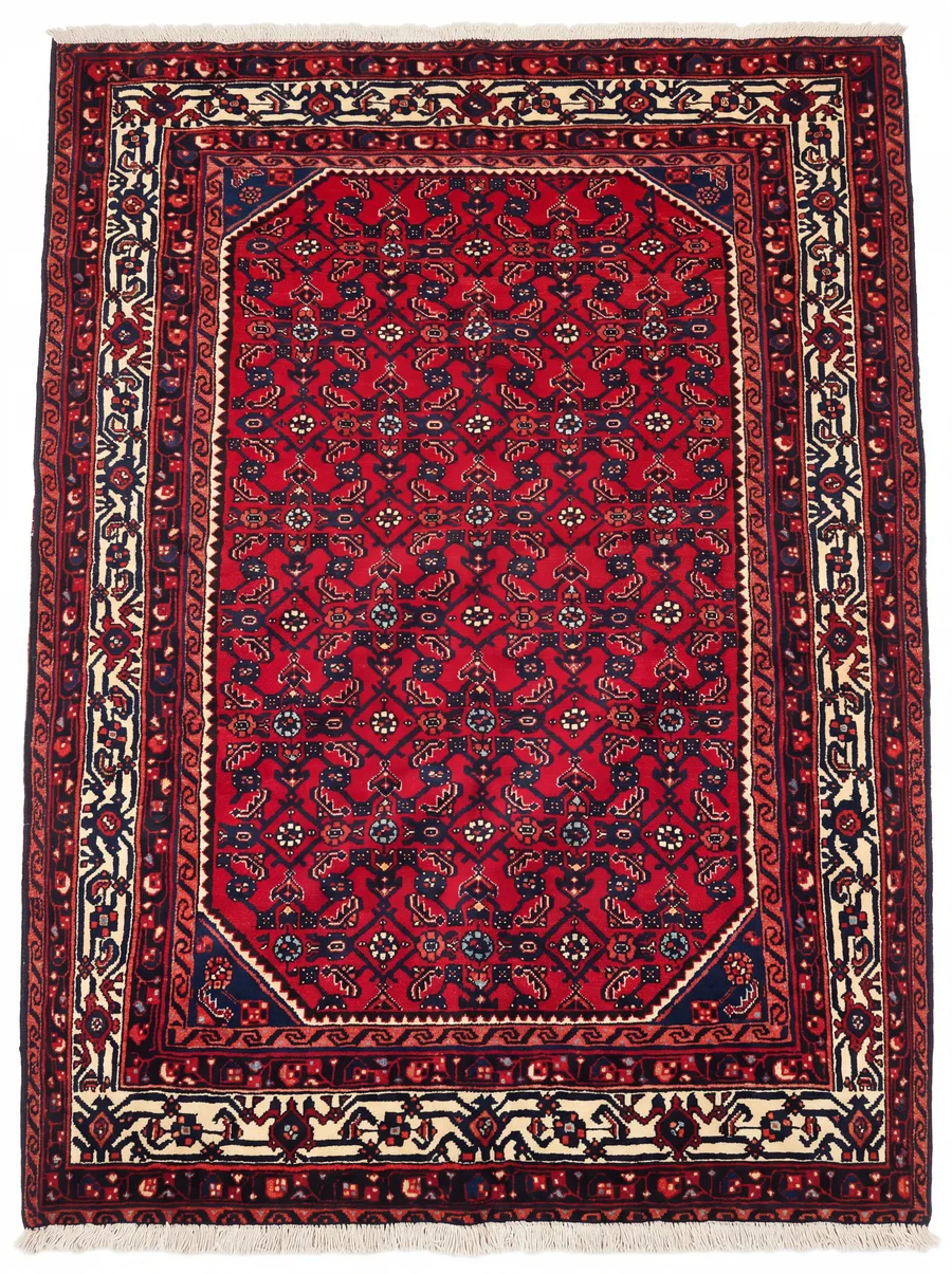 Hamadan All-Over Crimson, Hamadan, Iran persian rug, in madder crimson, Wool, 140 × 208 cm (4'7" × 6'10"), Nasim Carpets Malaysia — view 1