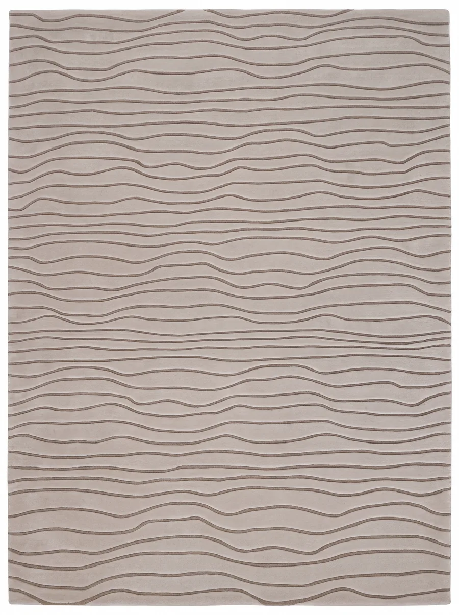 Contemporary Wave Stripe Linen, Contemporary Studio, India modern rug, in warm linen, Wool, 213 × 305 cm (7'0" × 10'0"), Nasim Carpets Malaysia — view 1