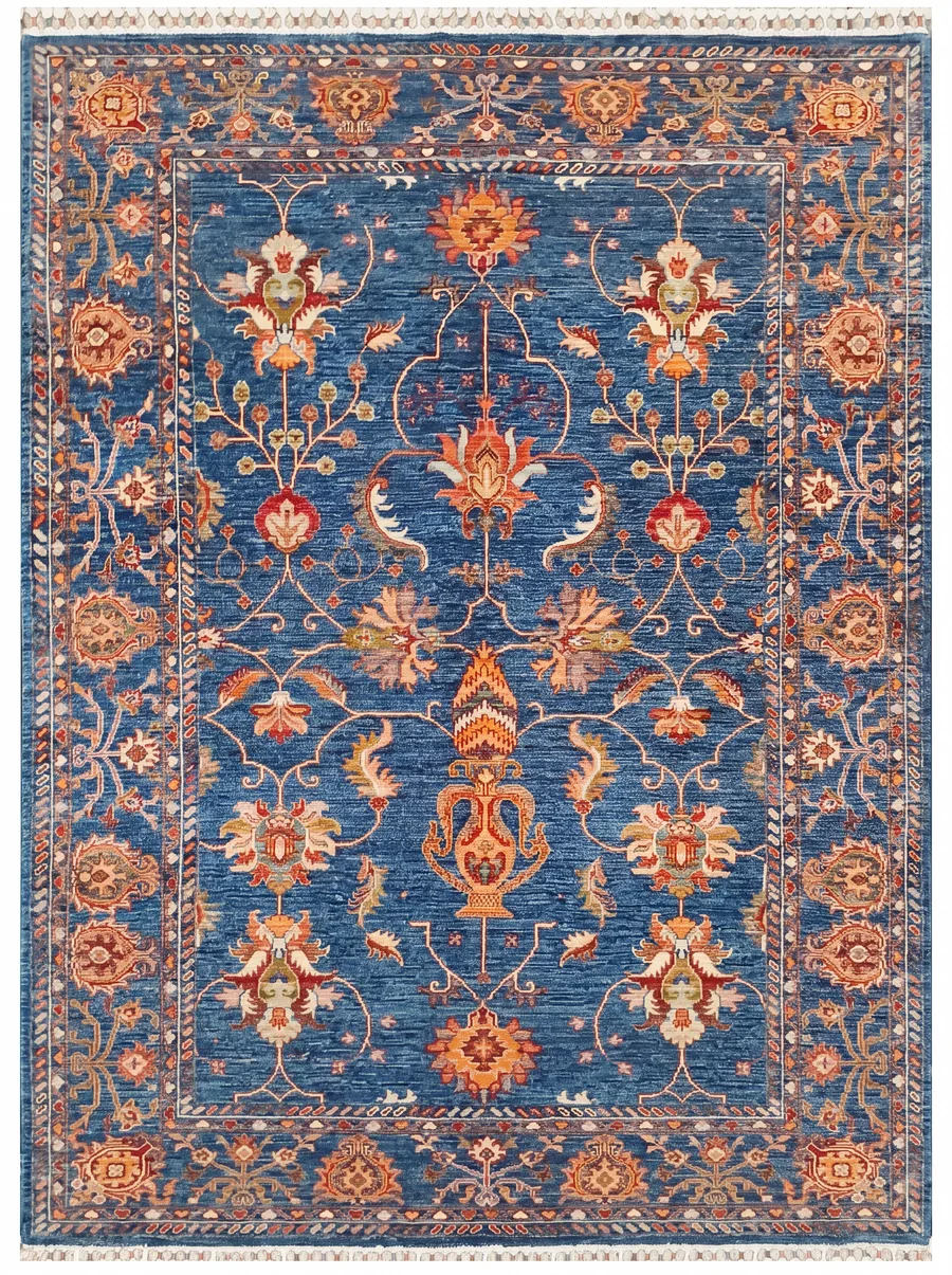 Ziegler Mamluk Vine Scroll Indigo, Afghan Ziegler / Chobi, Afghanistan tribal rug, in indigo blue, Wool, 159 × 213 cm (5'3" × 7'0"), Nasim Carpets Malaysia — view 1