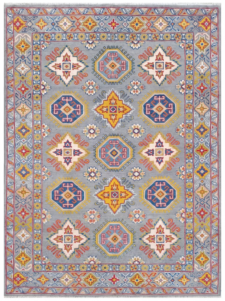 Kazakh Geometric Medallion Grey, Kazakh, Afghanistan (Afghan-Kazakh weaving tradition) tribal rug, in steel grey, Wool, 187 × 126 cm (6'2" × 4'2"), Nasim Carpets Malaysia — view 1