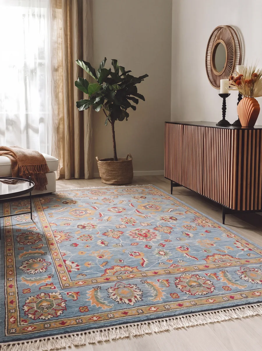 Chobi Ziegler Floral Sky Blue, Peshawar, Pakistan (Chobi Ziegler tradition) tribal rug, in sky blue, Wool, 152 × 207 cm (5'0" × 6'9"), Nasim Carpets Malaysia — view 2