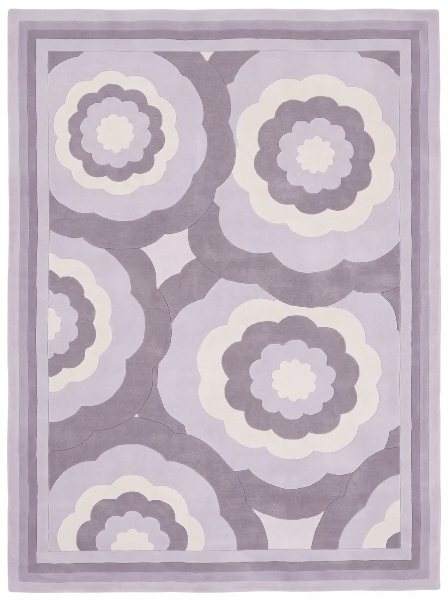 Contemporary Floral Circle Lavender, Contemporary Western Design, likely India (export production) modern rug, in lavender mist, Wool, 213 × 213 cm (7'0" × 7'0"), Nasim Carpets Malaysia — view 1