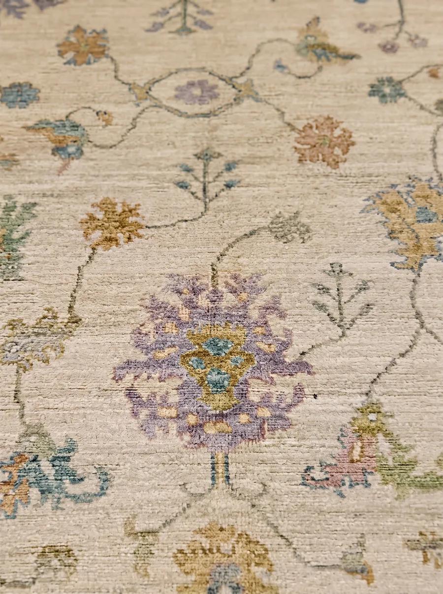 Chobi Oushak Allover Ivory, Peshawar, Pakistan (Chobi Oushak tradition, inspired by classical Turkish Oushak weaving) tribal rug, in antique ivory, Wool, 189 × 274 cm (6'2" × 9'0"), Nasim Carpets Malaysia — view 3