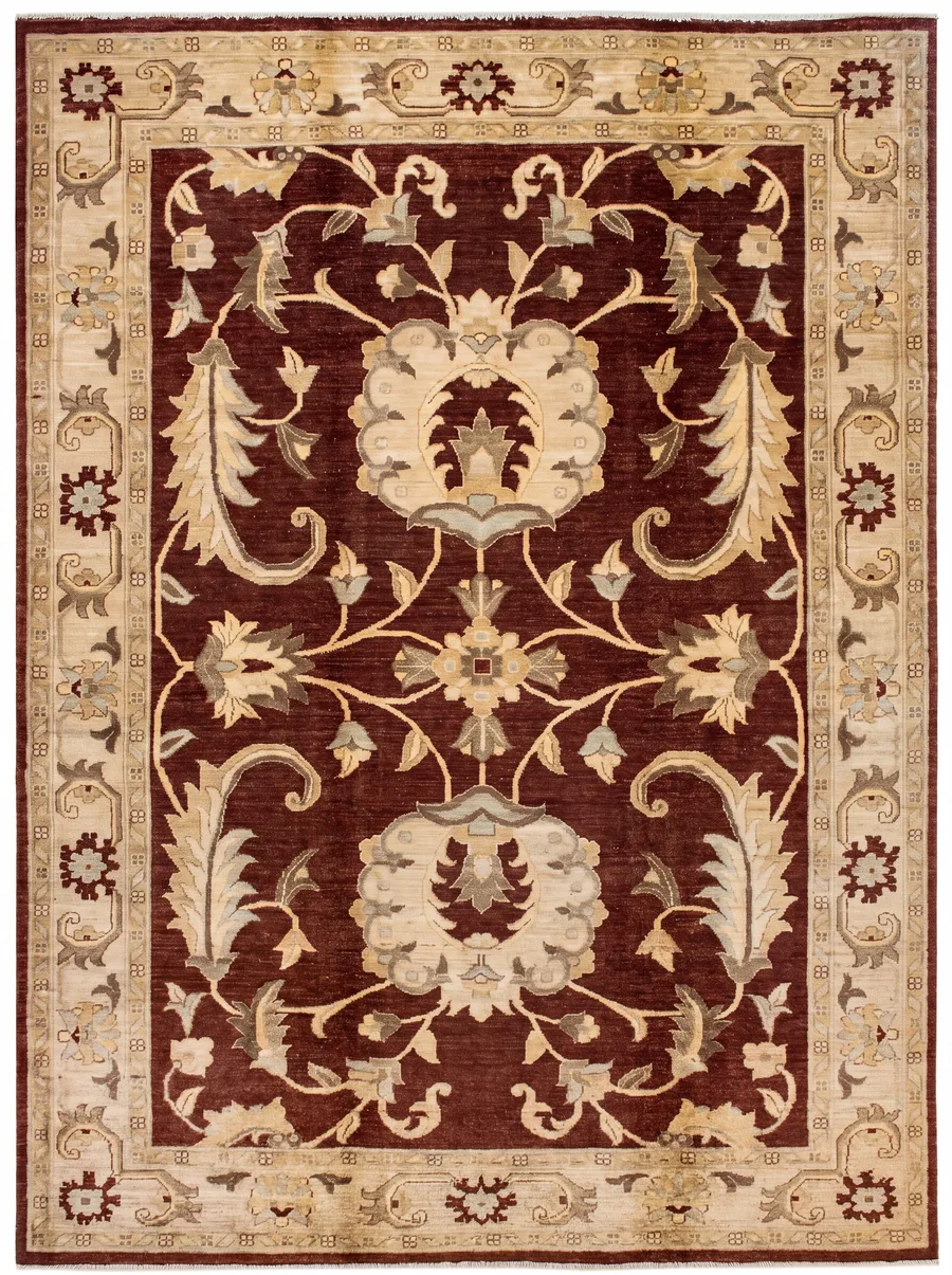 Sultanabad Palmette Vine Scroll Burgundy, Sultanabad (Arak), Iran persian rug, in madder burgundy, Wool, 183 × 244 cm (6'0" × 8'0"), Nasim Carpets Malaysia — view 1