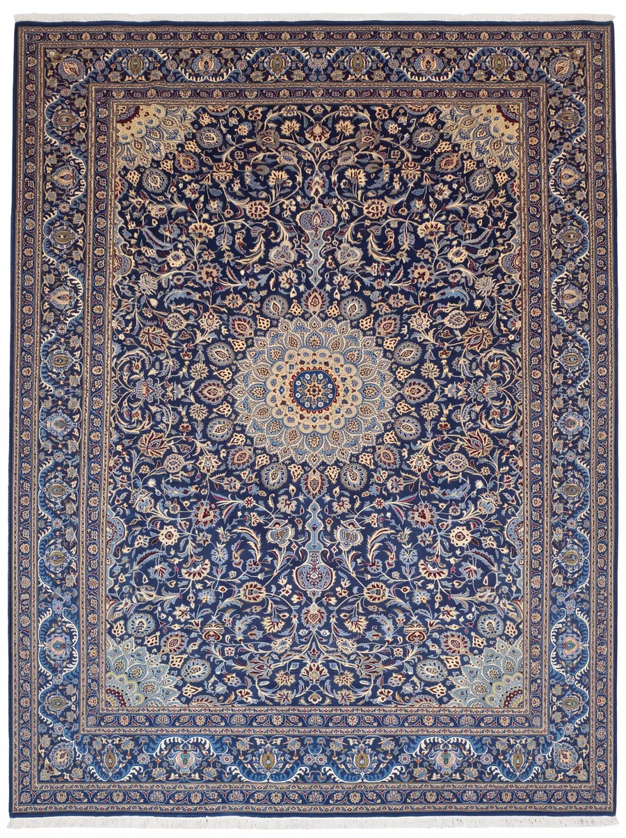 Kashan Medallion Floral Navy, Kashan, Iran persian rug, in midnight navy, Wool, 305 × 396 cm (10'0" × 13'0"), Nasim Carpets Malaysia — view 1