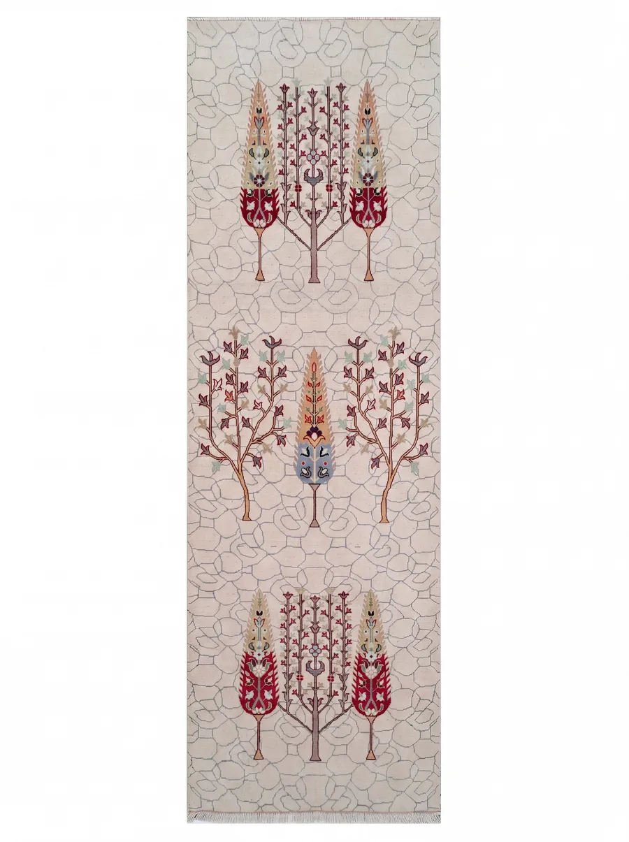 Ottoman Tree of Life Ivory Runner, Istanbul, Turkey (Ottoman Court Style) tribal rug, in antique ivory, Wool, 280 × 98 cm (9'2" × 3'3"), Nasim Carpets Malaysia — view 1