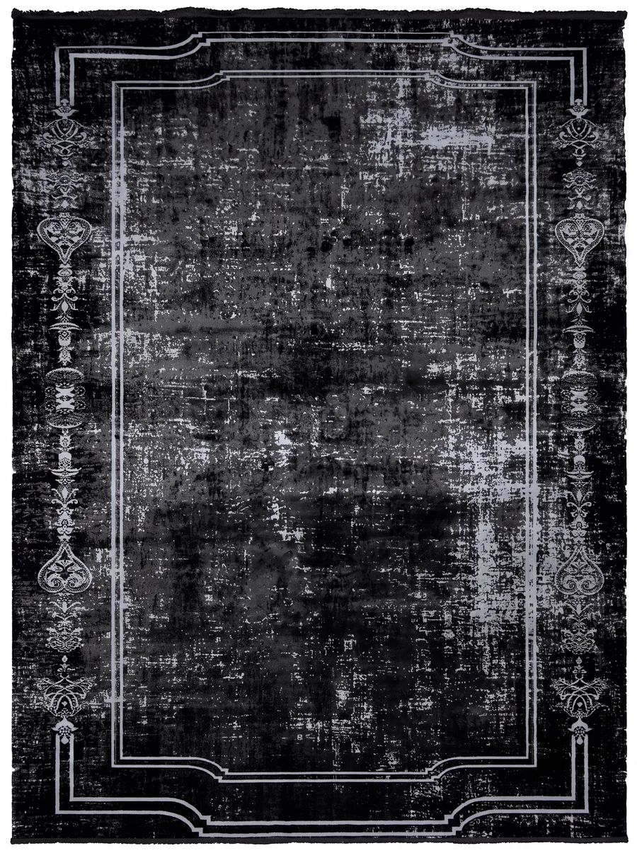 European Neoclassical Border Charcoal, Western Europe (French/Belgian Neoclassical tradition) modern rug, in charcoal black, Wool, 213 × 305 cm (7'0" × 10'0"), Nasim Carpets Malaysia — view 1