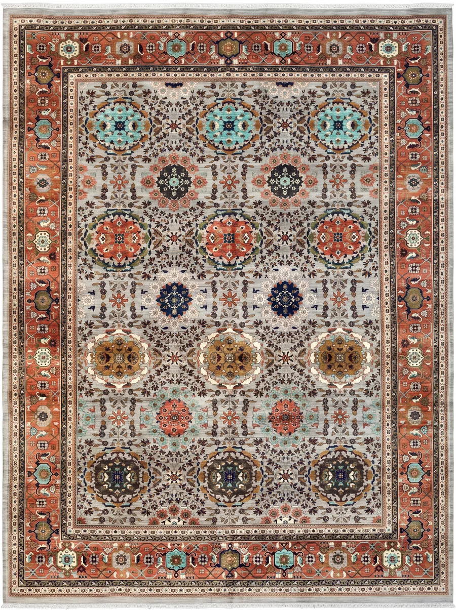 Mahal All-Over Medallion Grey, Mahal, Arak Region, Iran tribal rug, in silver grey, Wool, 454 × 367 cm (14'11" × 12'0"), Nasim Carpets Malaysia — view 1
