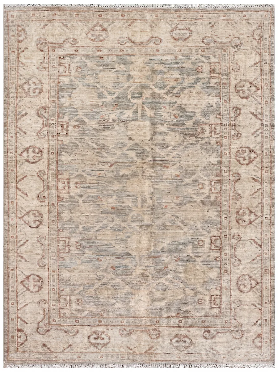 Khotan Geometric Sage, Khotan, East Turkestan (Xinjiang) persian rug, in sage grey, Wool, 122 × 183 cm (4'0" × 6'0"), Nasim Carpets Malaysia — view 1
