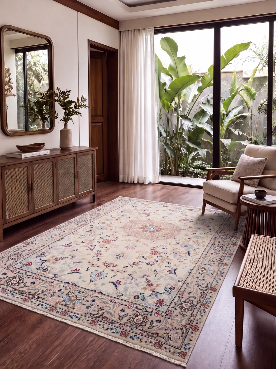 Tabriz Medallion Floral Ivory, Tabriz, Iran persian rug, in antique ivory, Wool, 122 × 224 cm (4'0" × 7'4"), Nasim Carpets Malaysia — view 2