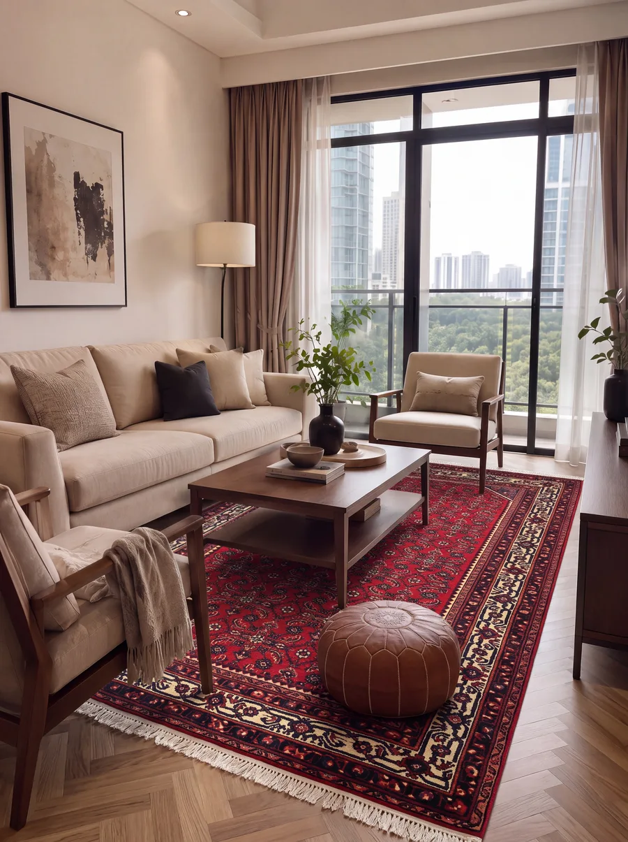 Hamadan All-Over Crimson, Hamadan, Iran persian rug, in madder crimson, Wool, 140 × 208 cm (4'7" × 6'10"), Nasim Carpets Malaysia — view 2