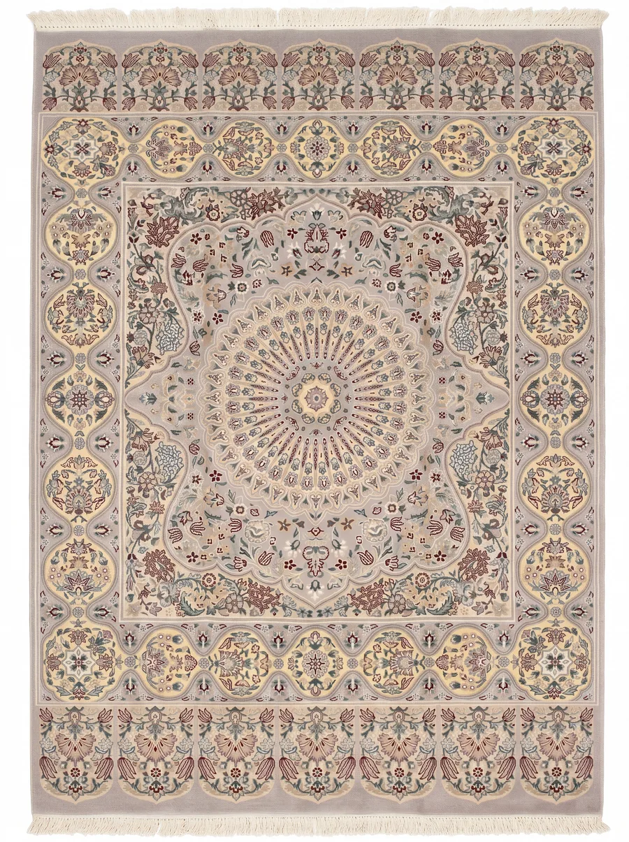 Nain Medallion Dome Silver Ivory, Nain, Isfahan Province, Iran persian rug, in silver grey, Wool, 152 × 244 cm (5'0" × 8'0"), Nasim Carpets Malaysia — view 1