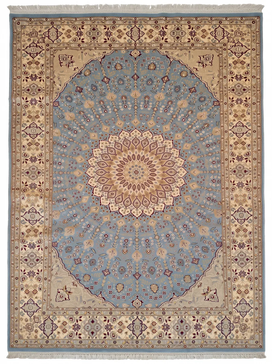 Tabriz Medallion Steel Blue, Tabriz, Iran bespoke rug, in steel blue, Bamboo Silk, 183 × 274 cm (6'0" × 9'0"), Nasim Carpets Malaysia — view 1