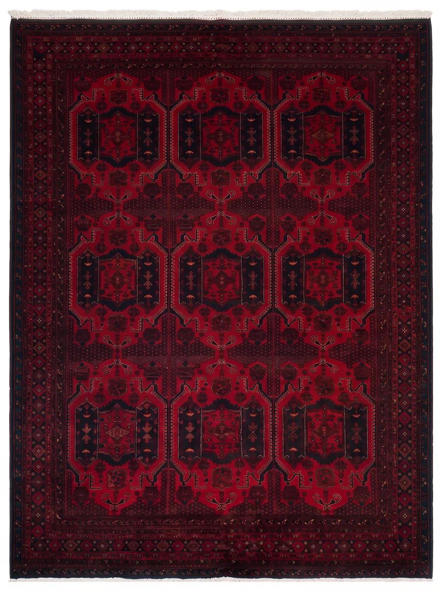 Afghan Ersari Gul Crimson, Ersari Turkoman, Northern Afghanistan tribal rug, in madder crimson, Wool, 305 × 488 cm (10'0" × 16'0"), Nasim Carpets Malaysia — view 1