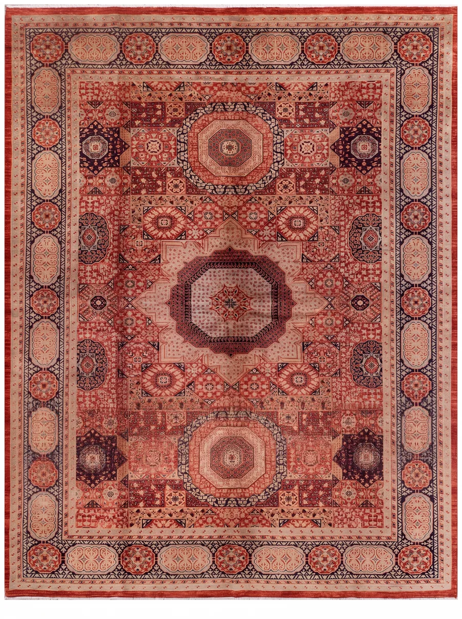 Mamluk Compartmental Rust Red, Afghan Mamluk Revival, Afghanistan tribal rug, in madder rust red, Wool, 363 × 280 cm (11'11" × 9'2"), Nasim Carpets Malaysia — view 1