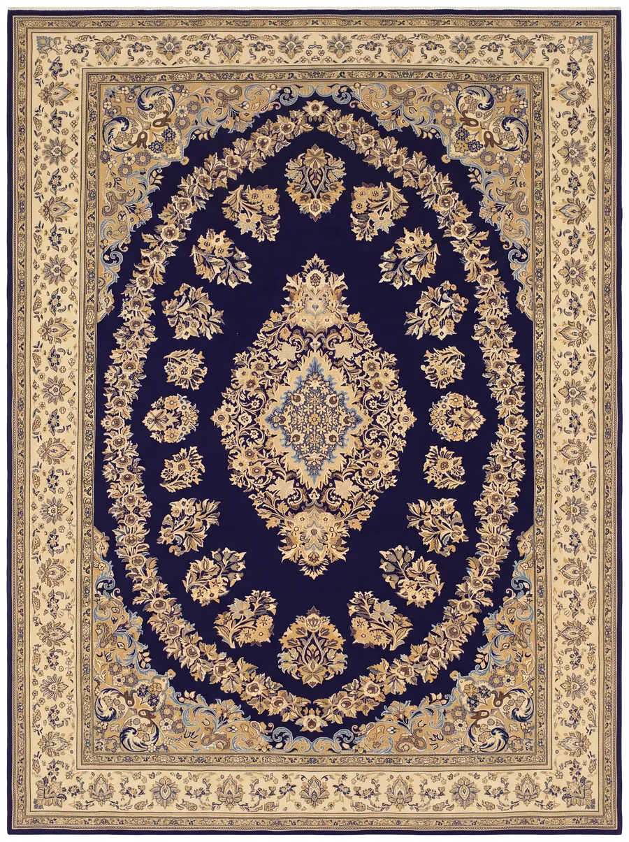Kerman Medallion Floral Purple, Kerman, Iran persian rug, in royal purple, Wool, 282 × 381 cm (9'3" × 12'6"), Nasim Carpets Malaysia — view 1