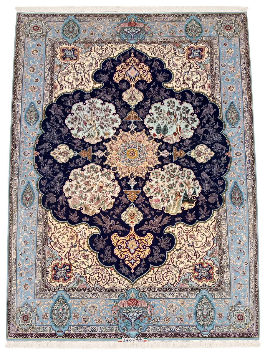 Isfahan Medallion Garden Navy, Isfahan, Iran persian rug, in navy, Wool, 198 × 305 cm (6'6" × 10'0"), Nasim Carpets Malaysia — view 1