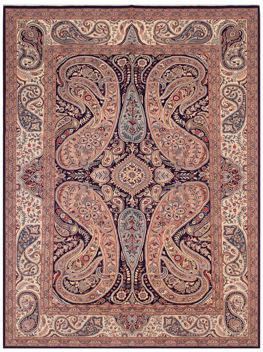 Kerman Boteh Paisley Rose Ivory, Pakistan persian rug, in dusty rose, Wool, 183 × 274 cm (6'0" × 9'0"), Nasim Carpets Malaysia — view 1