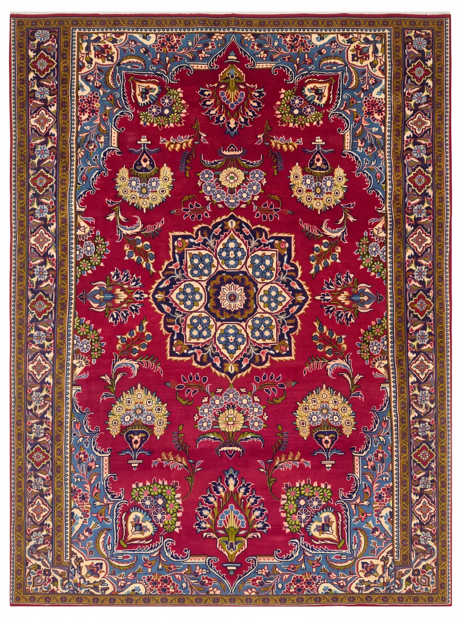 Kashan Medallion Crimson, Kashan, Iran persian rug, in crimson red, Wool, 239 × 361 cm (7'10" × 11'10"), Nasim Carpets Malaysia — view 1