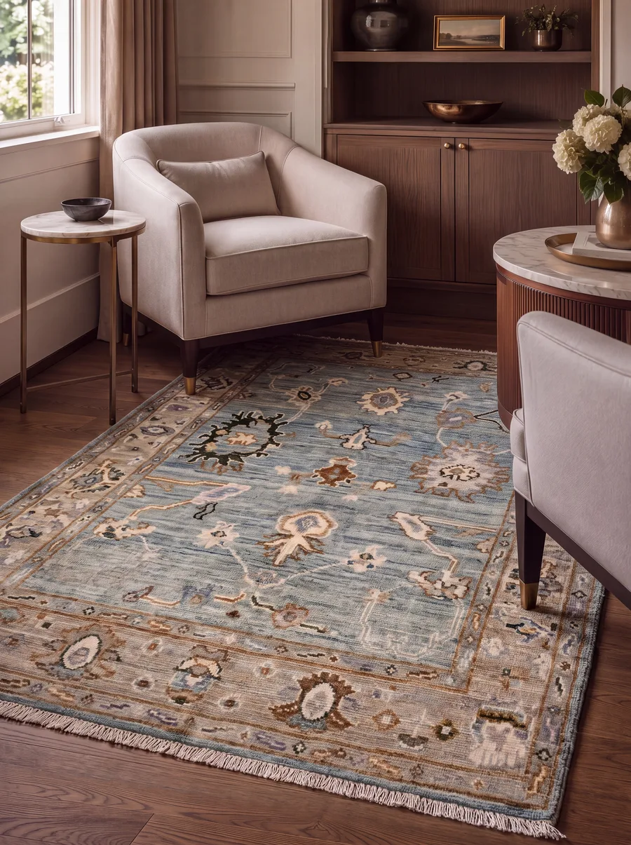 Sultanabad Allover Floral Steel Blue, Sultanabad (Arak), Iran persian rug, in steel blue, Wool, 190 × 125 cm (6'3" × 4'1"), Nasim Carpets Malaysia — view 3