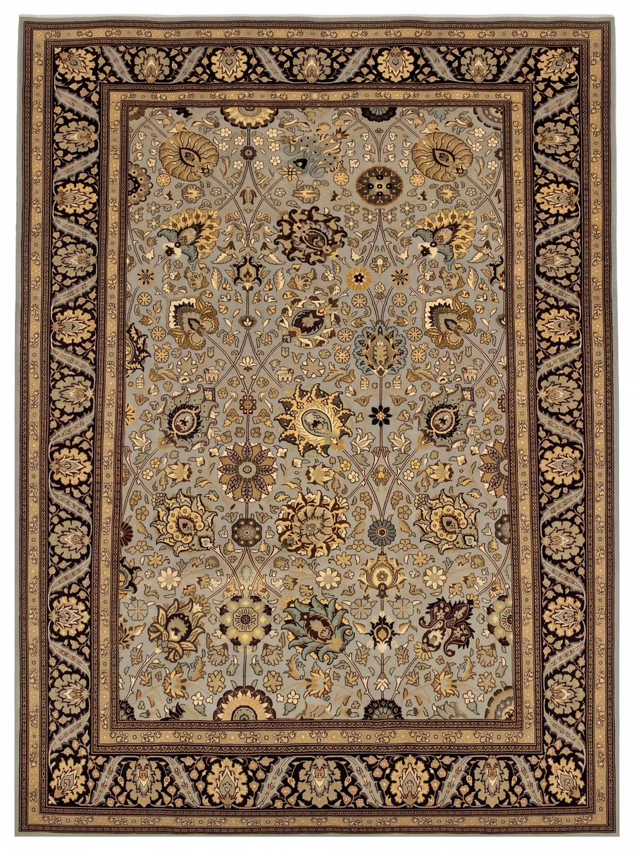 Chobi All-Over Floral Steel Blue, Qum, Iran persian rug, in steel blue, Wool, 213 × 305 cm (7'0" × 10'0"), Nasim Carpets Malaysia — view 1