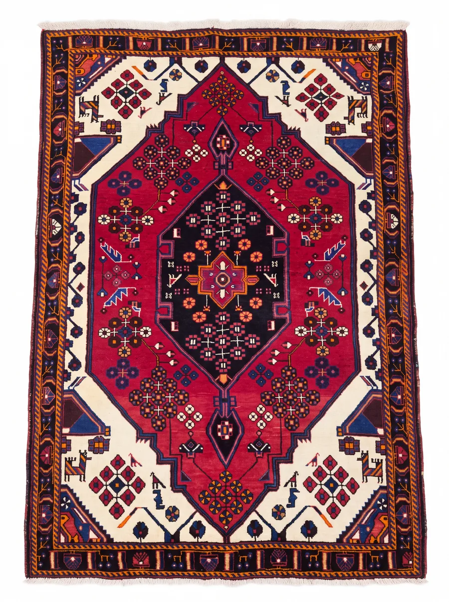Hamadan Tribal Medallion Crimson, Hamadan Region, Iran tribal rug, in crimson red, Wool, 132 × 201 cm (4'4" × 6'7"), Nasim Carpets Malaysia — view 1