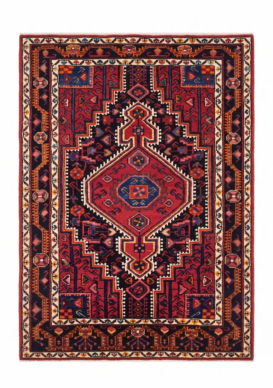 Qashqai Medallion Crimson, Qashqai, Fars Province, Iran tribal rug, in crimson red, Wool, 109 × 168 cm (3'7" × 5'6"), Nasim Carpets Malaysia — view 1
