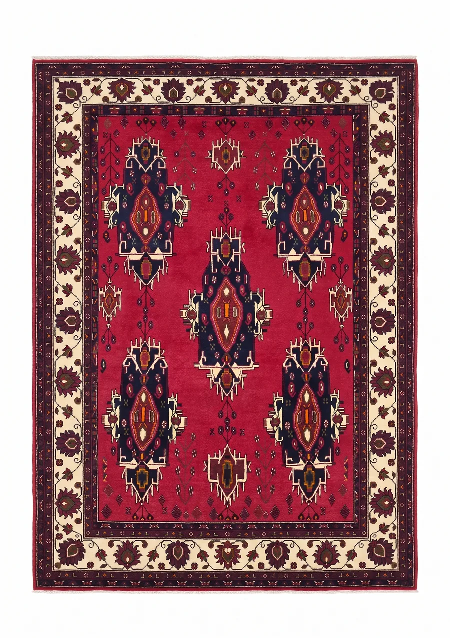 Qashqai Tribal Medallion Crimson, Qashqai, Fars Province, Iran tribal rug, in crimson red, Wool, 168 × 231 cm (5'6" × 7'7"), Nasim Carpets Malaysia — view 1