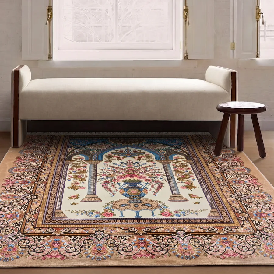 Qom Prayer Arch Ivory, Qom (Qum), Iran bespoke rug, in ivory, Jute, 76 × 122 cm (2'6" × 4'0"), Nasim Carpets Malaysia — view 2