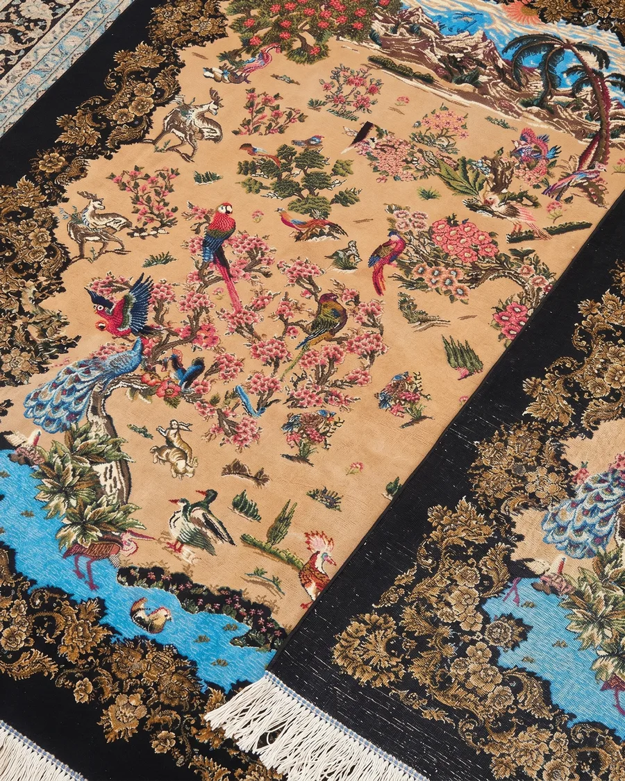 Qom Tree of Life Ebony, Qom, Iran bespoke rug, in camel, Bamboo Silk, 76 × 122 cm (2'6" × 4'0"), Nasim Carpets Malaysia — view 3