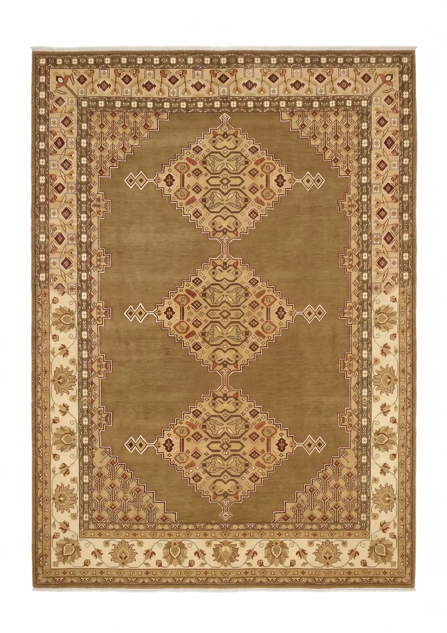 Serapi Medallion Khaki, Heriz-Serapi, Northwest Iran tribal rug, in warm khaki brown, Wool, 244 × 312 cm (8'0" × 10'3"), Nasim Carpets Malaysia — view 1