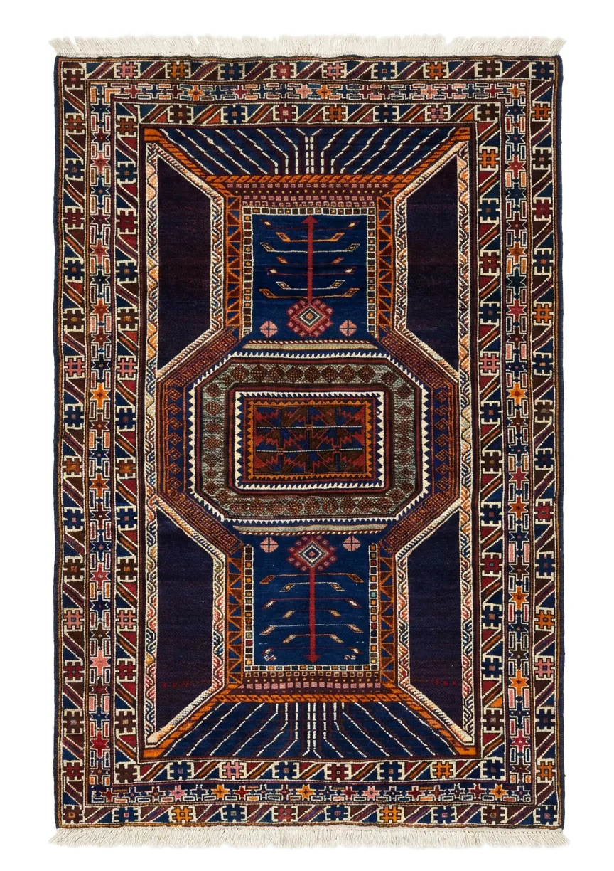 Shirvan Tree of Life Navy, Shirvan tribal rug, in navy blue, Wool, 121 × 182 cm (4'0" × 6'0"), Nasim Carpets Malaysia — view 1