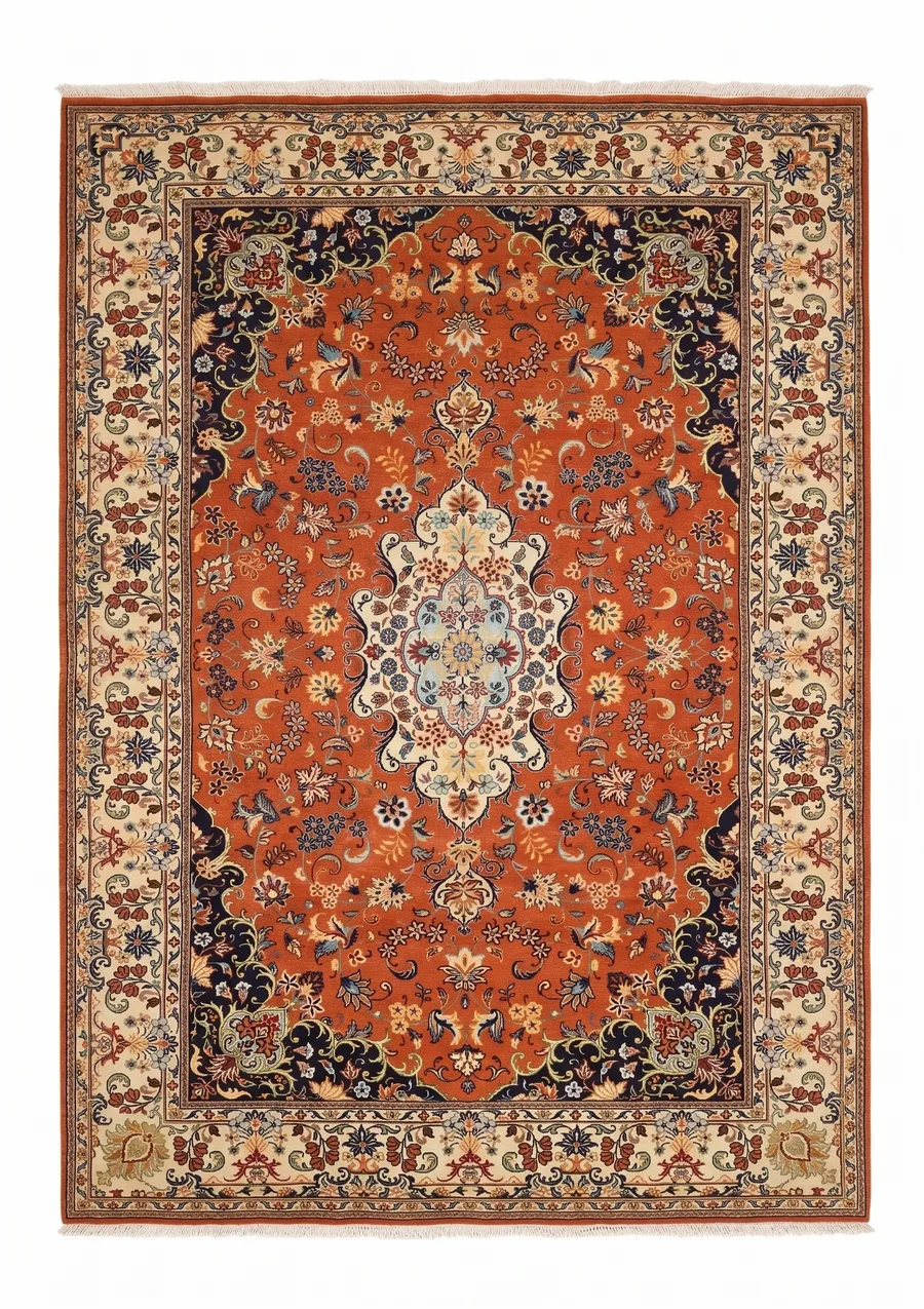 Tabriz Medallion Floral Terracotta, Tabriz, Iran persian rug, in terracotta red, Wool, 201 × 295 cm (6'7" × 9'8"), Nasim Carpets Malaysia — view 1