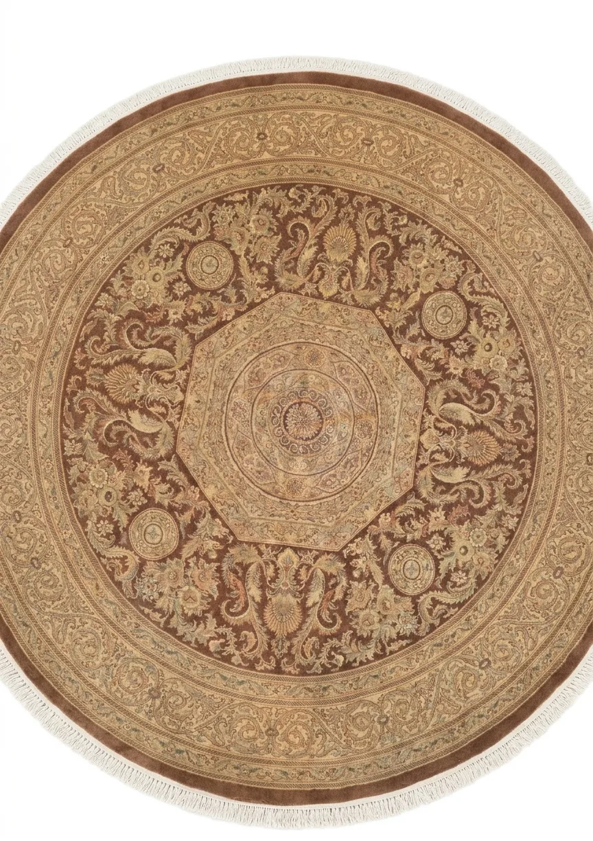 Tabriz Medallion Rosette Mocha, Tabriz, Iran persian rug, in mocha brown, Wool, 244 × 244 cm (8'0" × 8'0"), Nasim Carpets Malaysia — view 1