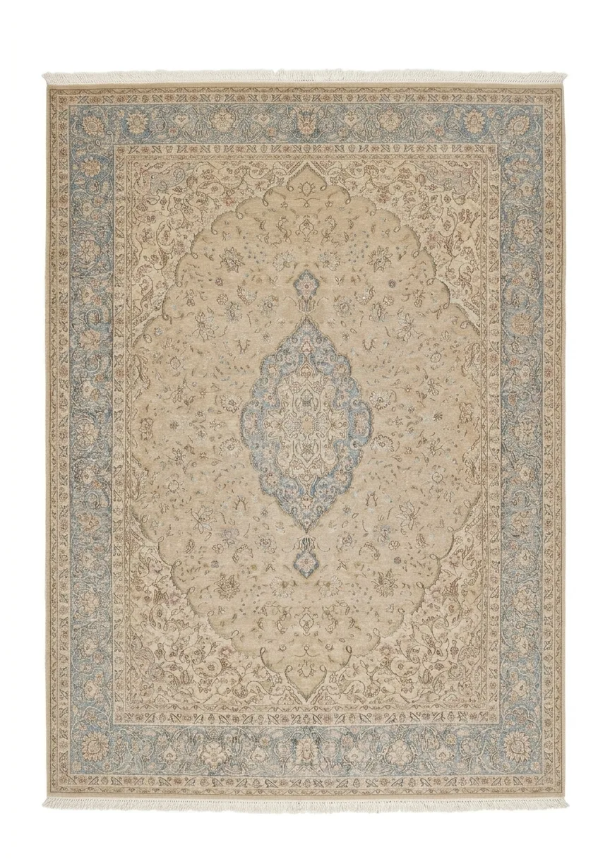 Tabriz Medallion Soft Beige, Tabriz persian rug, in soft beige, Wool, 295 × 391 cm (9'8" × 12'10"), Nasim Carpets Malaysia — view 1