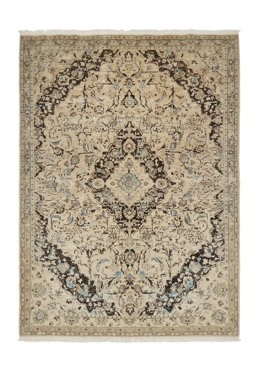 Tabriz Shah Abbas Medallion Ivory, Tabriz persian rug, in ivory, Wool, 182 × 274 cm (6'0" × 9'0"), Nasim Carpets Malaysia — view 1