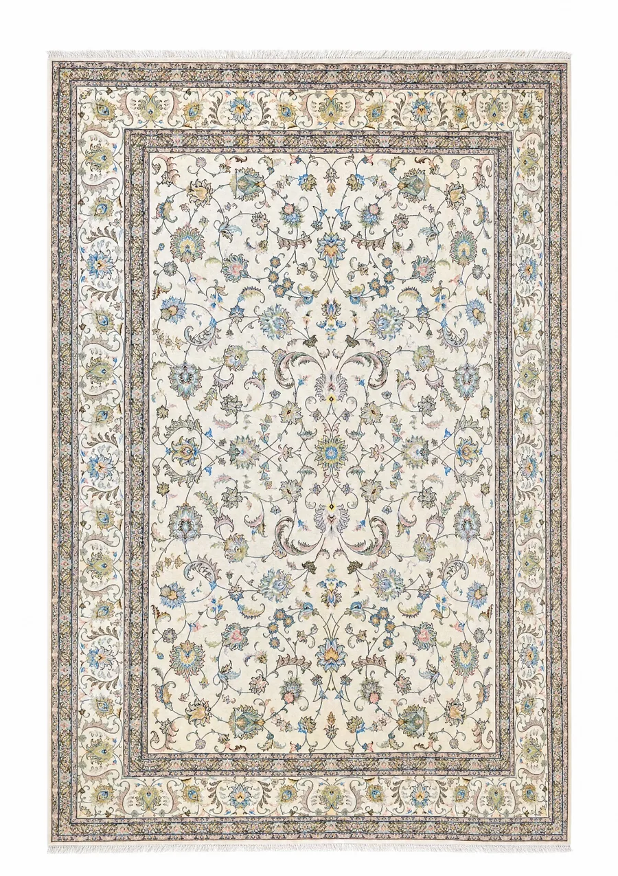 Tabriz Shah Abbasi Ivory, Tabriz, Iran persian rug, in ivory, Wool & Pure Silk, 244 × 353 cm (8'0" × 11'7"), Nasim Carpets Malaysia — view 1