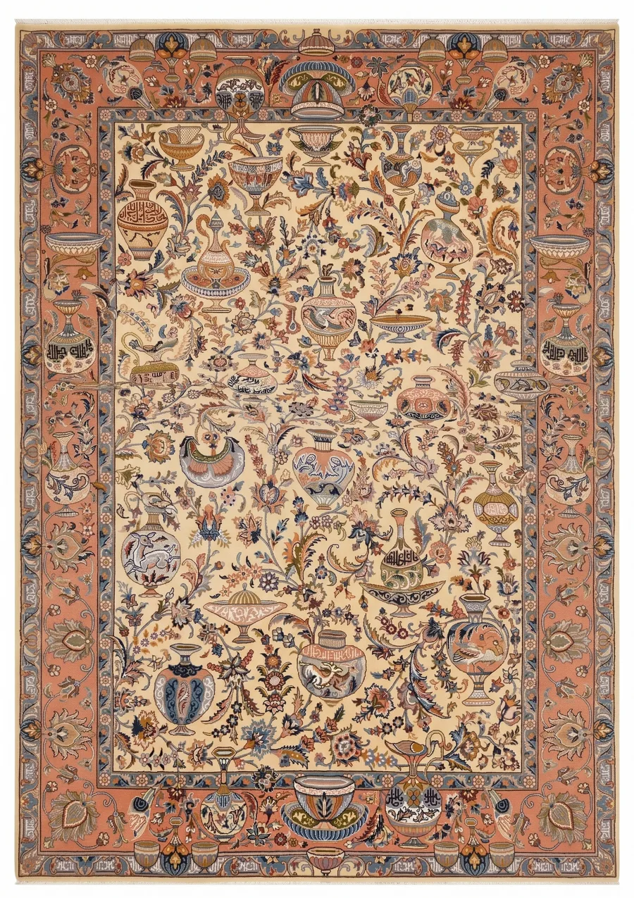 Tabriz Vase and Floral Ivory, Tabriz, Iran persian rug, in antique ivory, Wool, 244 × 351 cm (8'0" × 11'6"), Nasim Carpets Malaysia — view 1
